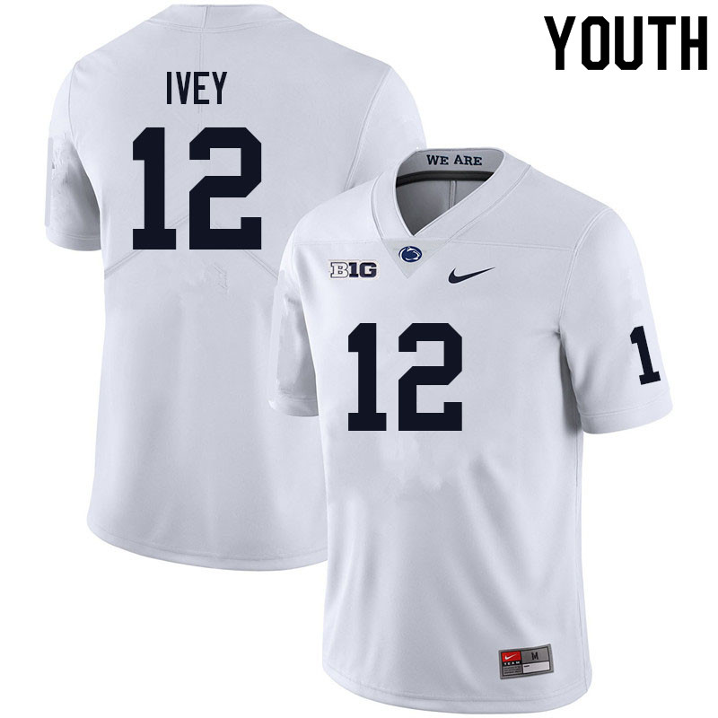 Youth #12 Anthony Ivey Penn State Nittany Lions College Football Jerseys Sale-White - Click Image to Close